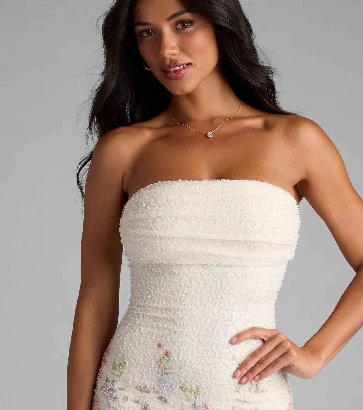 Effini Floral Beaded Mini Dress